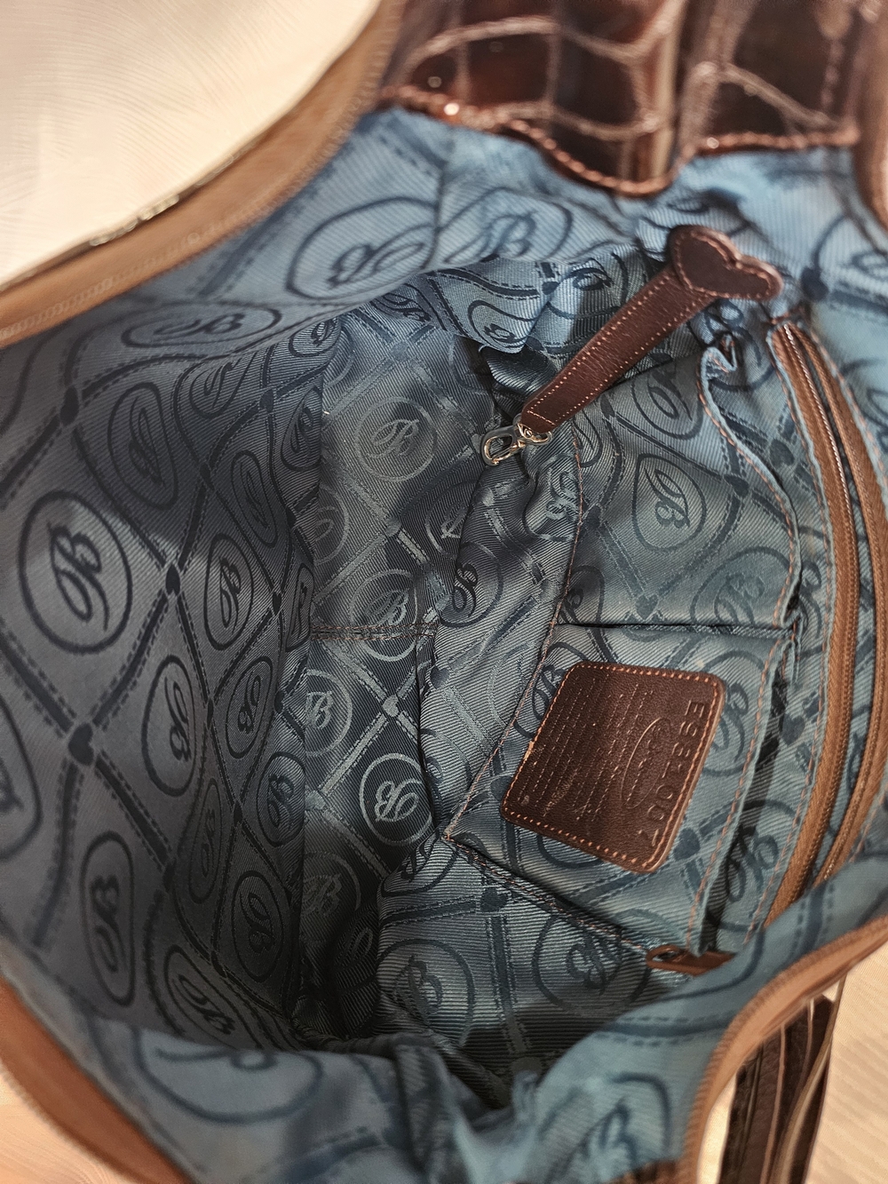 The Brighton Barbados Espresso Croc-Embossed Patent Leather Hobo Bag - Picture 10 of 11